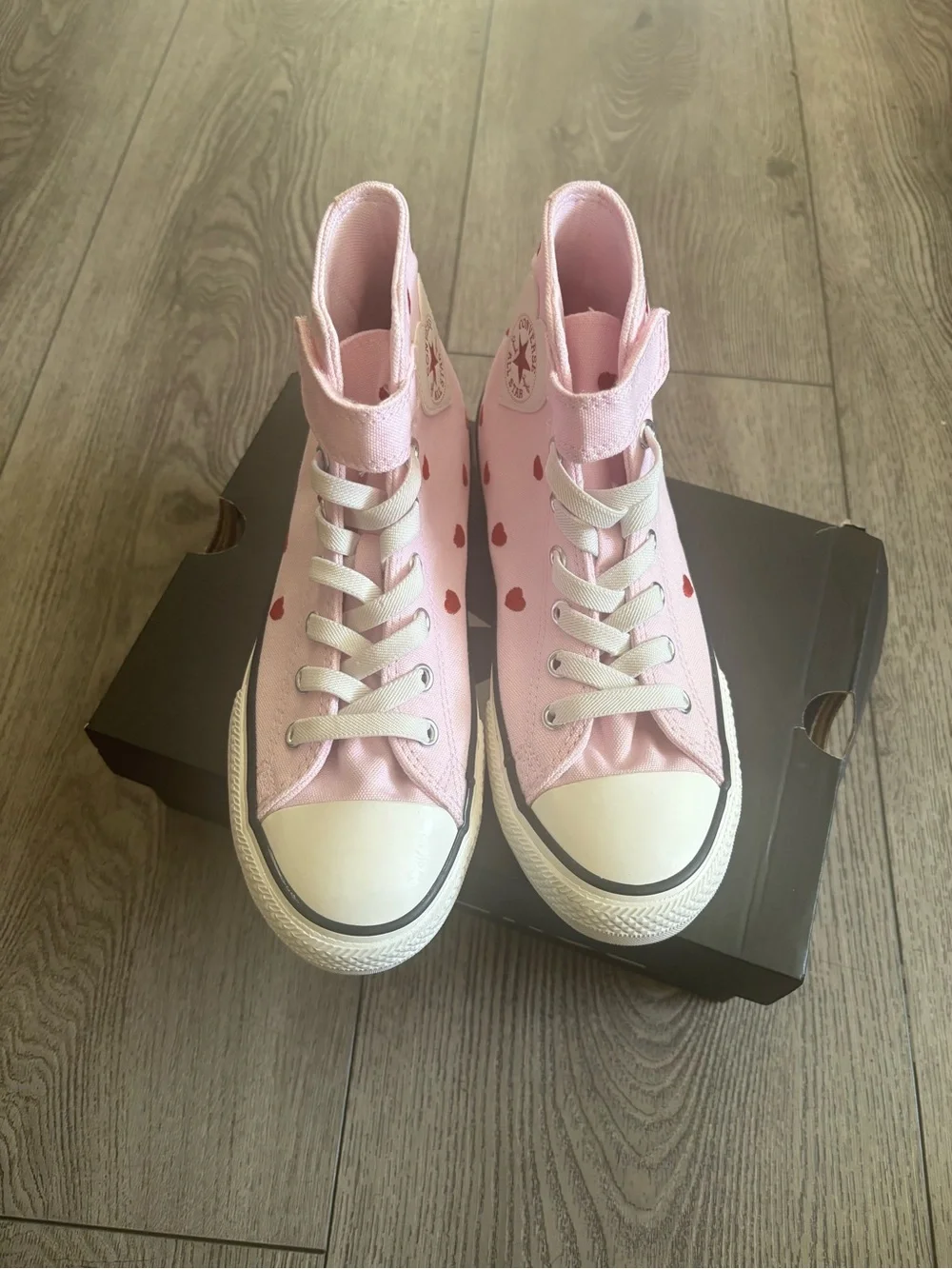 Converse Kids Pink High-Top Sneakers with Red Heart Accents